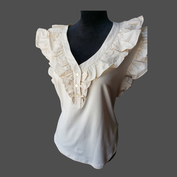 Lauren Ralph Lauren Women's Ruffle-Trim Cotton Sleeveless Top - XL -Winter Cream - Picture 3 of 7